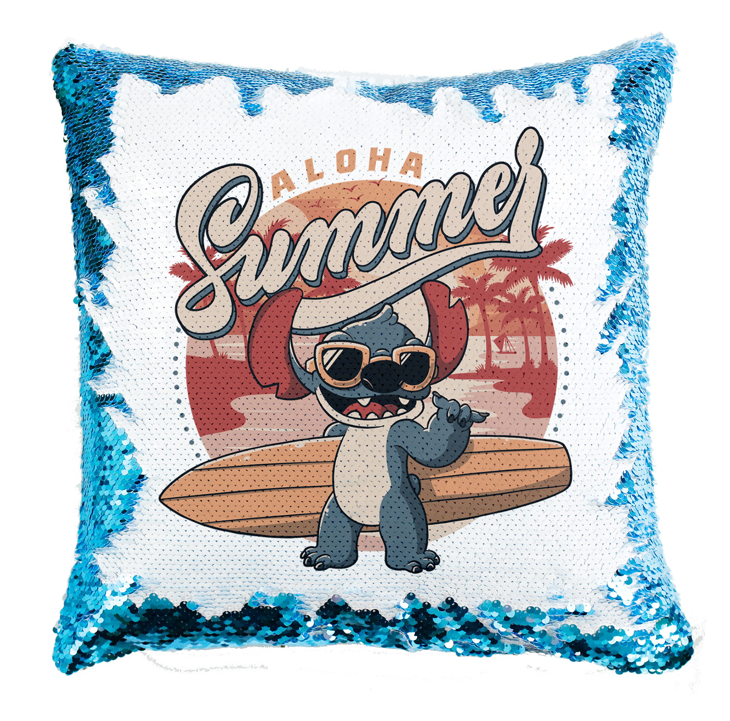 stitch nyár szörf aloha Simiflitteres Párnahuzat