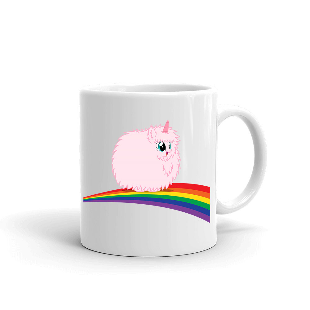 pink fluffy unicorn dancing on rainbow Bögre