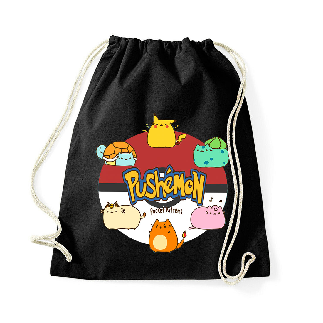 pokemon pusheen macska macskás Fekete Tornazsák