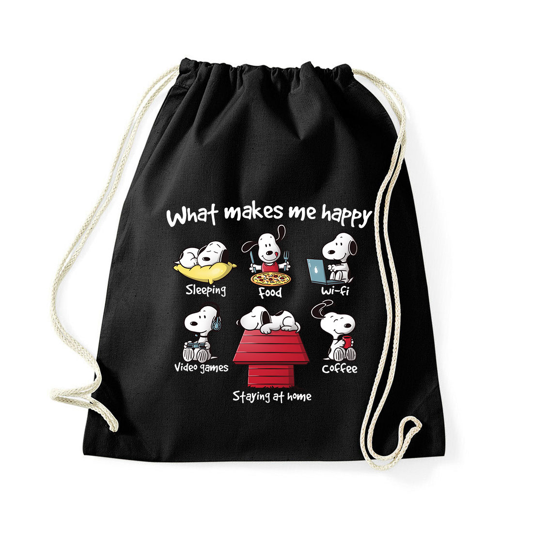 snoopy kutya boldogság Fekete Tornazsák