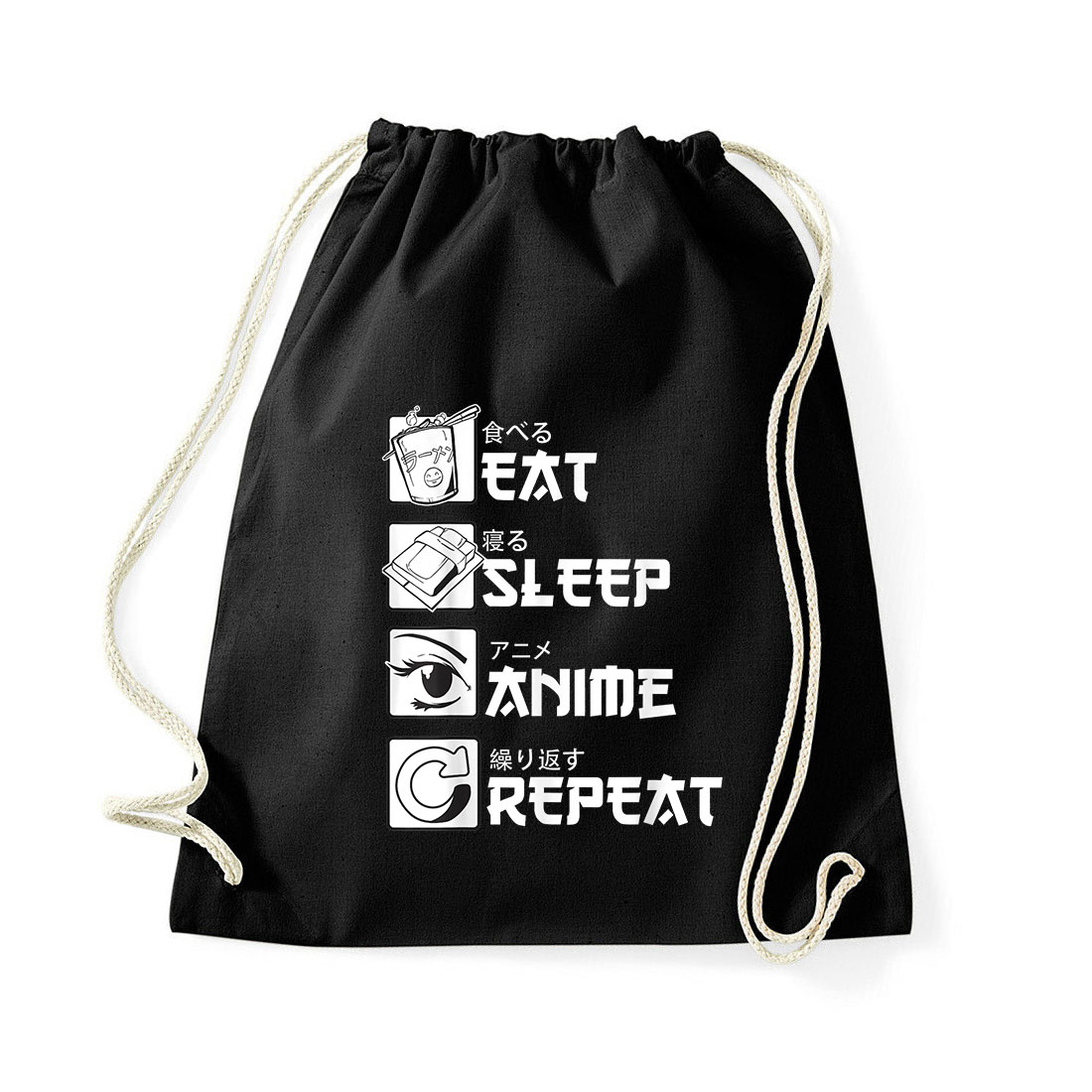 eat sleep anime Fekete Tornazsák
