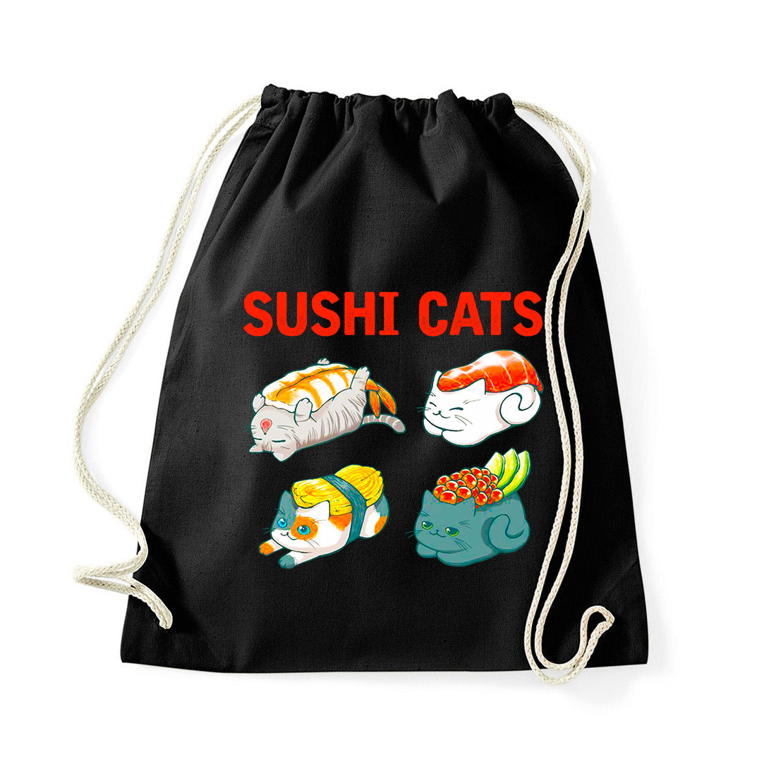 macska macskás cica cicás szusi sushi Fekete Tornazsák