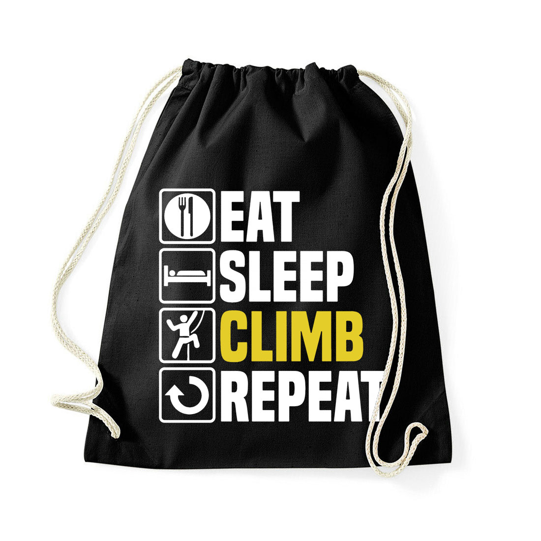 eat sleep climb hegymászás hegymászó Fekete Tornazsák