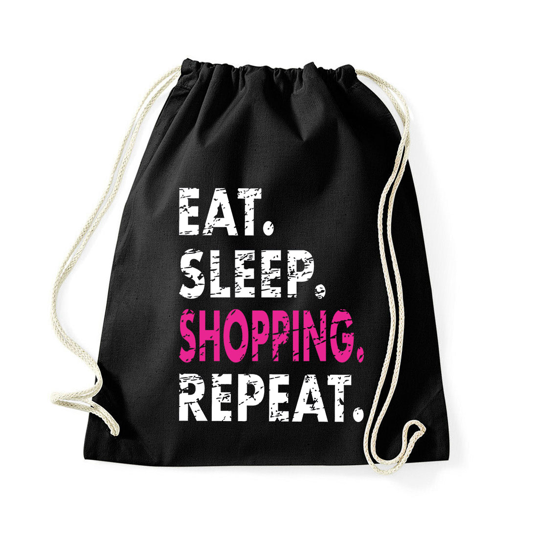 eat sleep shopping shoppingolás Fekete Tornazsák