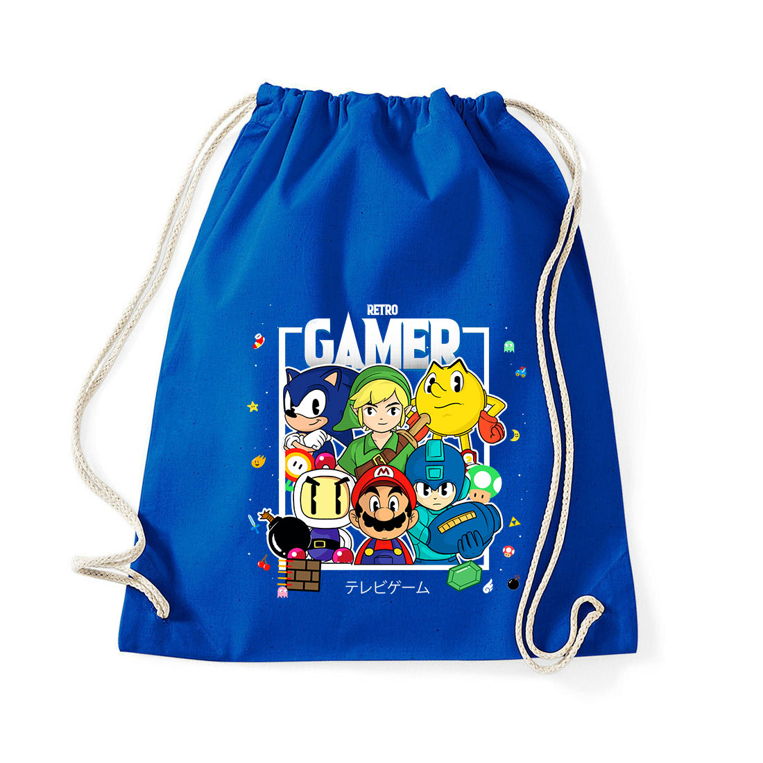 gamer sonic mario pacman zelda Kék Tornazsák