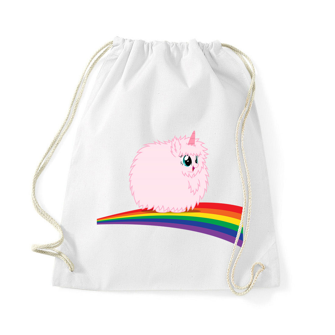 pink fluffy unicorn dancing on rainbow Fehér Tornazsák