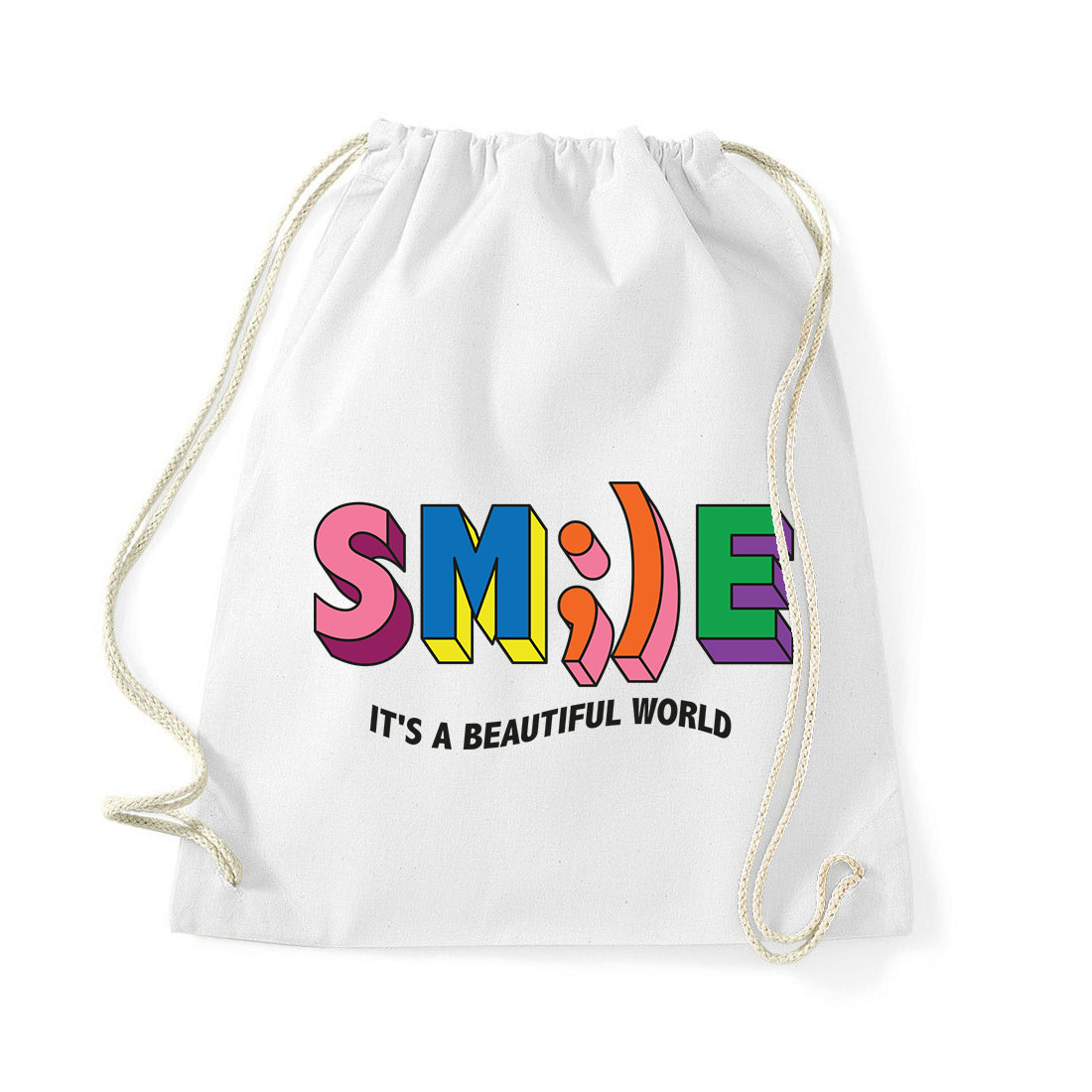 Smile mosolyogj its a beautiful world Fehér Tornazsák