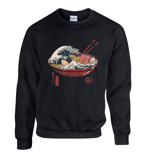 kanagava hullám ramen japán Fekete Férfi Pulóver