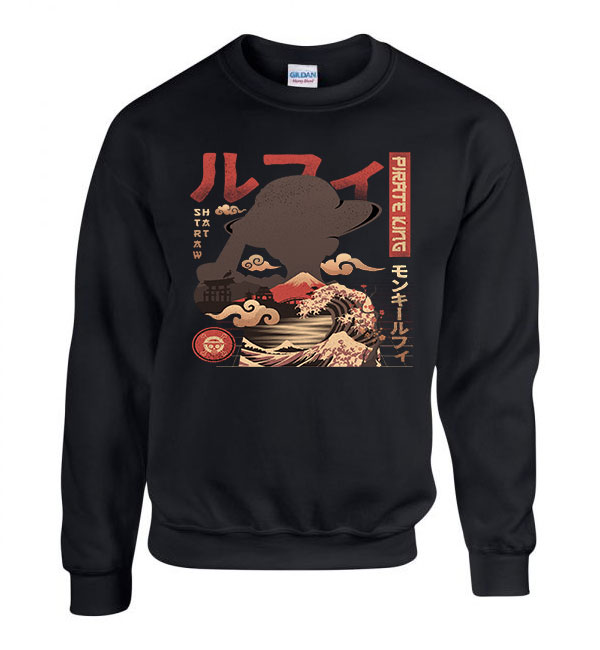 one piece pirate king monkey d  Fekete Férfi Pulóver