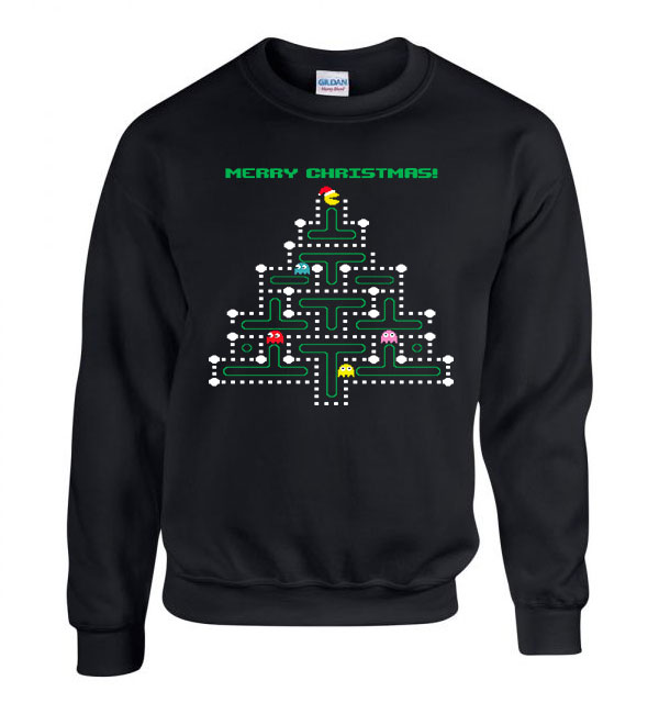 pac man karácsony ronda pulcsi Fekete Férfi Pulóver
