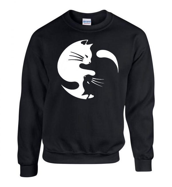 yin yang cicák cicás cica macskás Fekete Férfi Pulóver
