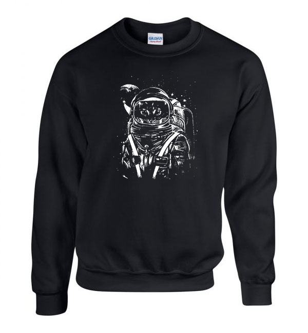 space cat űrhajós macska cica macskás Fekete Férfi Pulóver