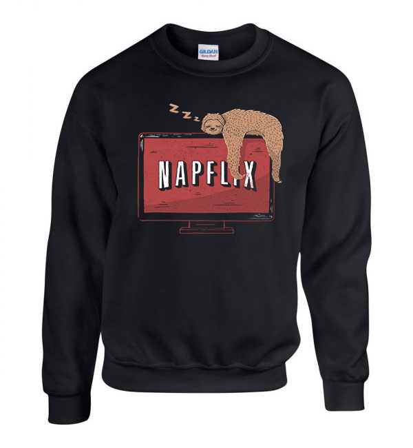 napflix netflix lajhár lusta Fekete Férfi Pulóver