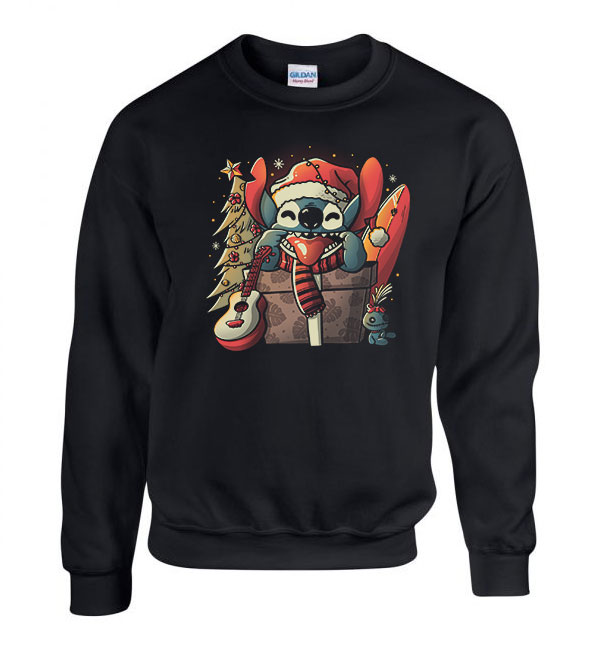 stitch karácsony ronda pulcsi Fekete Férfi Pulóver