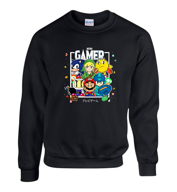 sonic mario zelda pac man megamen bomberman Fekete Férfi Pulóver