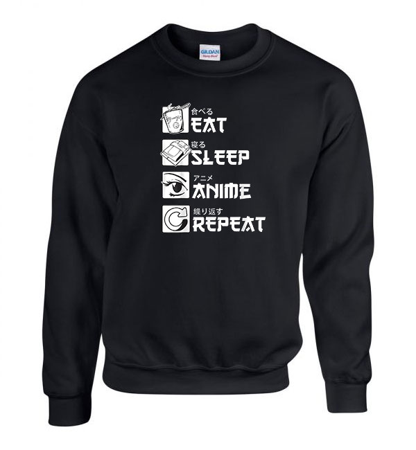 eat sleep anime Fekete Férfi Pulóver