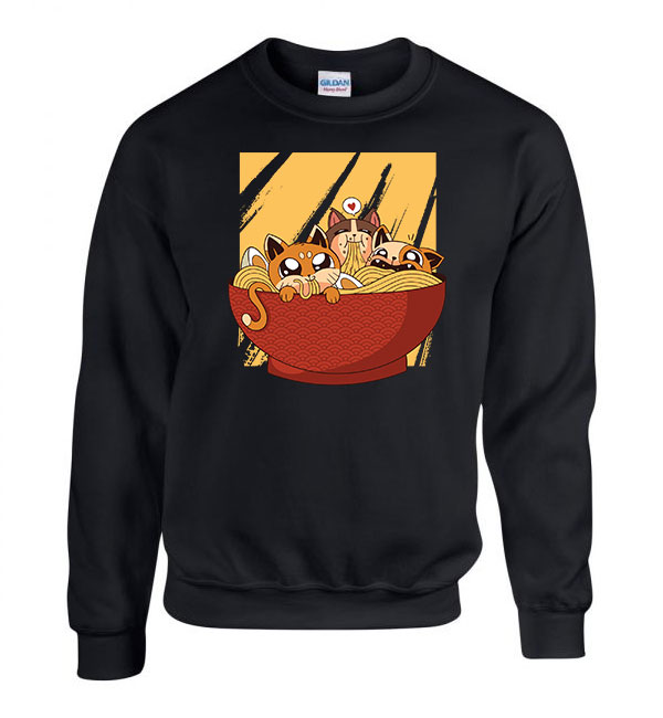 ramen macska macskás cica cicás Fekete Férfi Pulóver