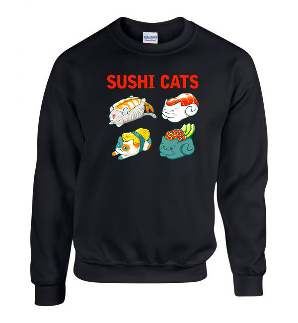 macska macskás cica cicás szusi sushi Fekete Férfi Pulóver