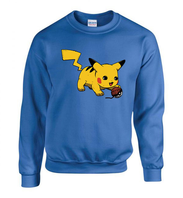 Pokemon Pikachu Macska Macskás Kék Férfi Pulóver