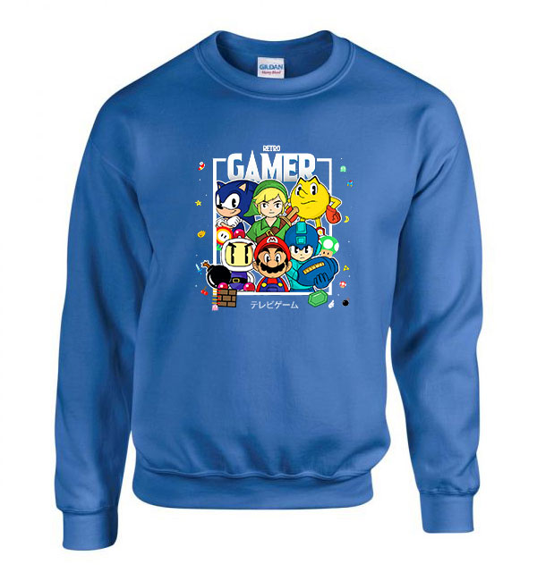 gamer sonic mario pacman zelda Kék Férfi Pulóver