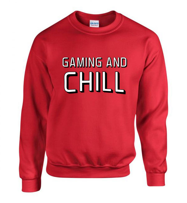 Gaming And Chill Gamer Piros Férfi Pulóver