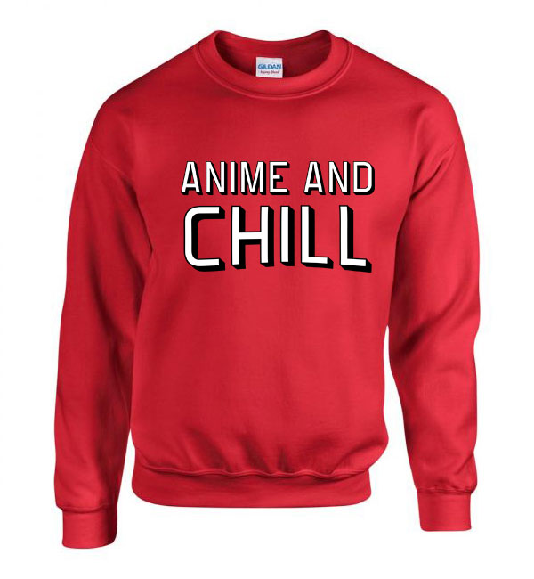 anime and chill Piros Férfi Pulóver