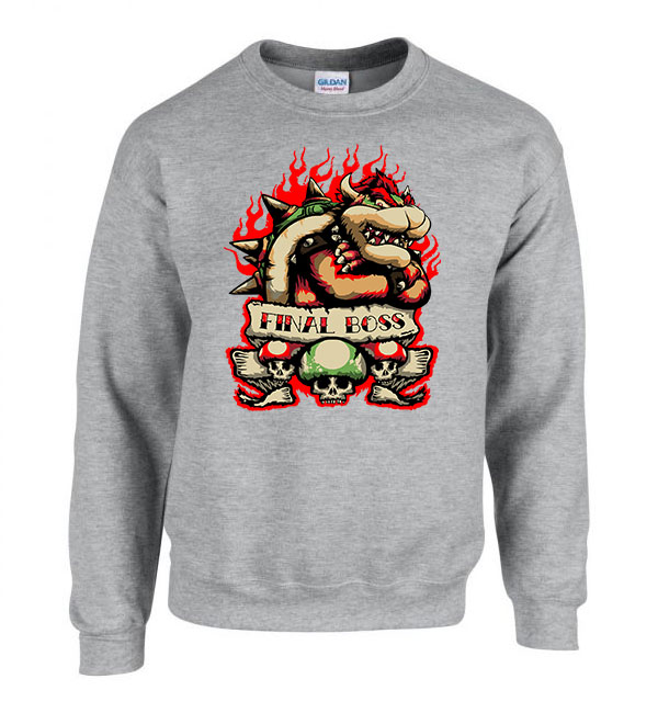 Final Boss mario bowser gamer Sportszürke Férfi Pulóver