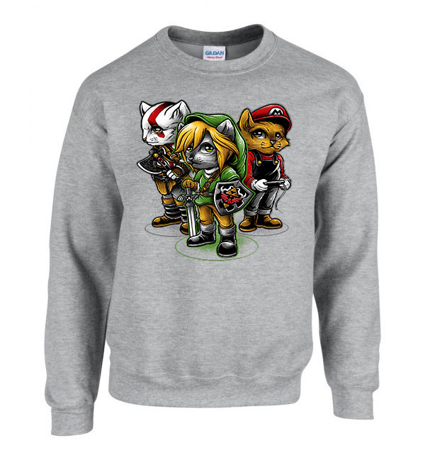zelda link mario macska macskás cica cicás Sportszürke Férfi Pulóver