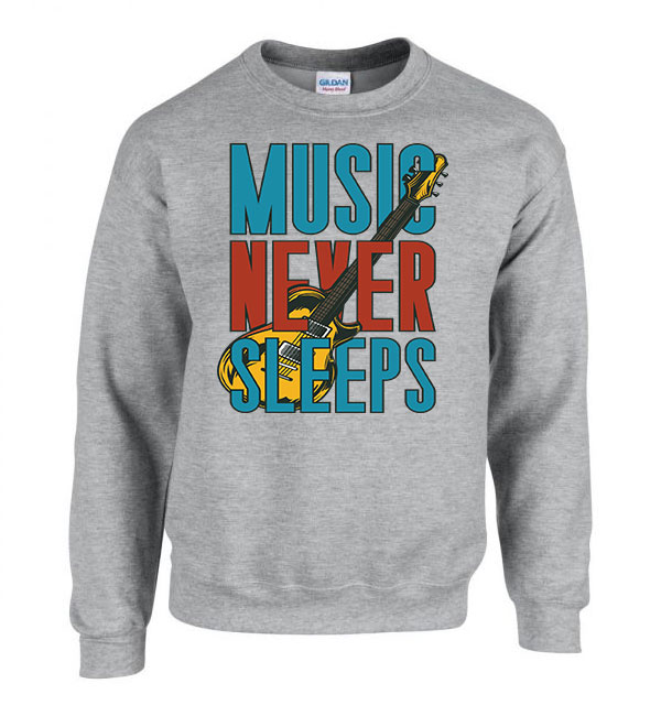 Music Never Sleeps gitár gitáros Sportszürke Férfi Pulóver