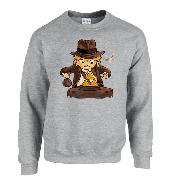 Link indiana jones gamer humor Sportszürke Férfi Pulóver