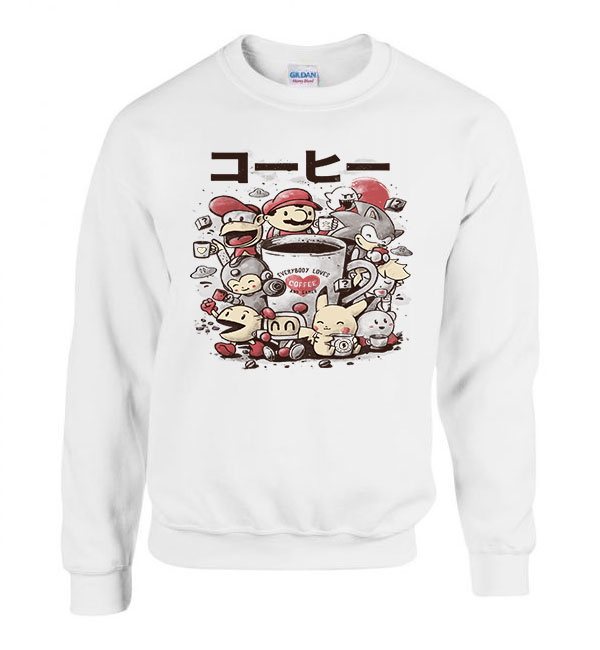 gamer kávé pac man sonic mario pikachu donkey kong Fehér Férfi Pulóver
