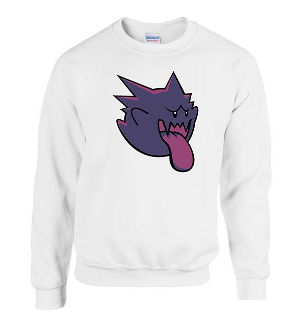 Mario Gengar Pokemon Fehér Férfi Pulóver