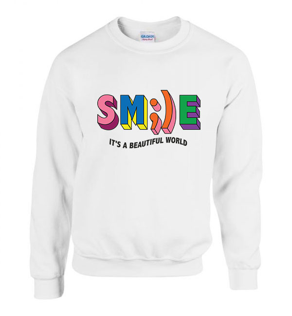 Smile mosolyogj its a beautiful world Fehér Férfi Pulóver