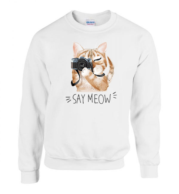 say meow macska macskás cica cicás Fehér Férfi Pulóver