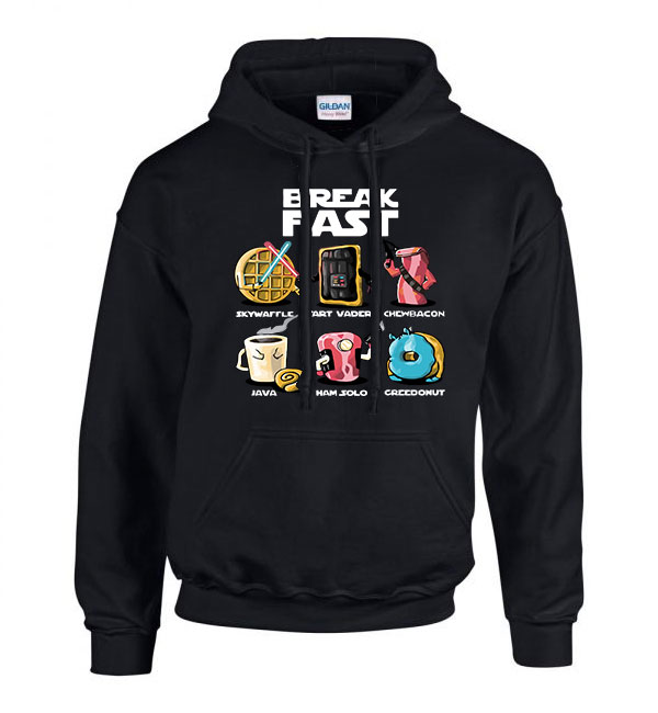star wars break fast reggeli humor fánk kávé palacsinta Fekete Férfi Kapucnis Pulóver
