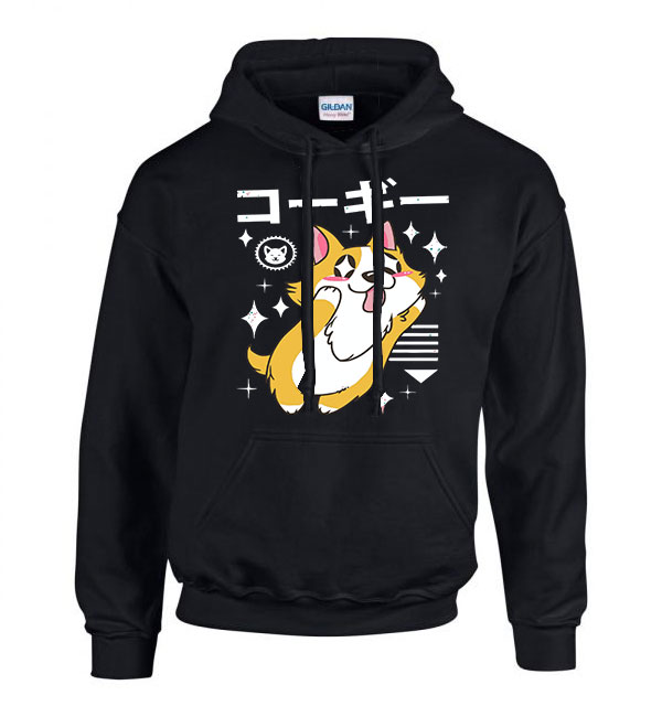 korgi corgi kutya Fekete Férfi Kapucnis Pulóver