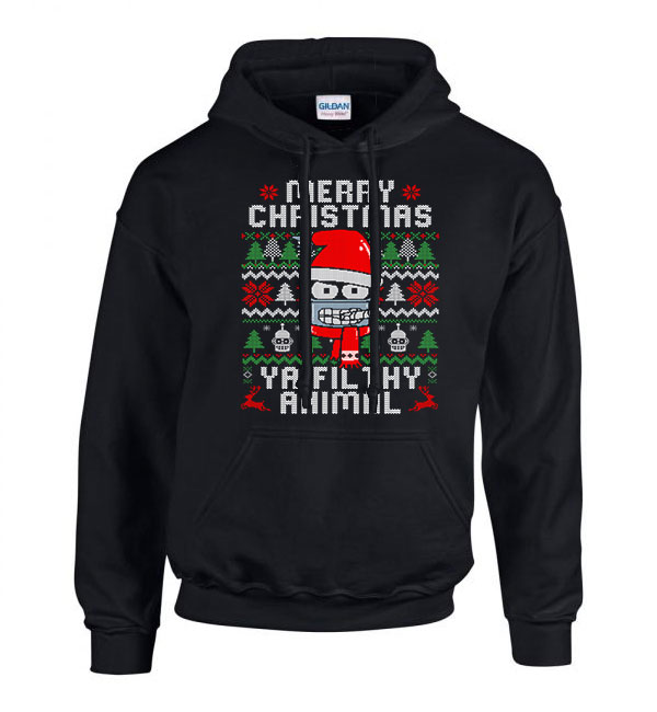 futurama christmas karácsony Fekete Férfi Kapucnis Pulóver