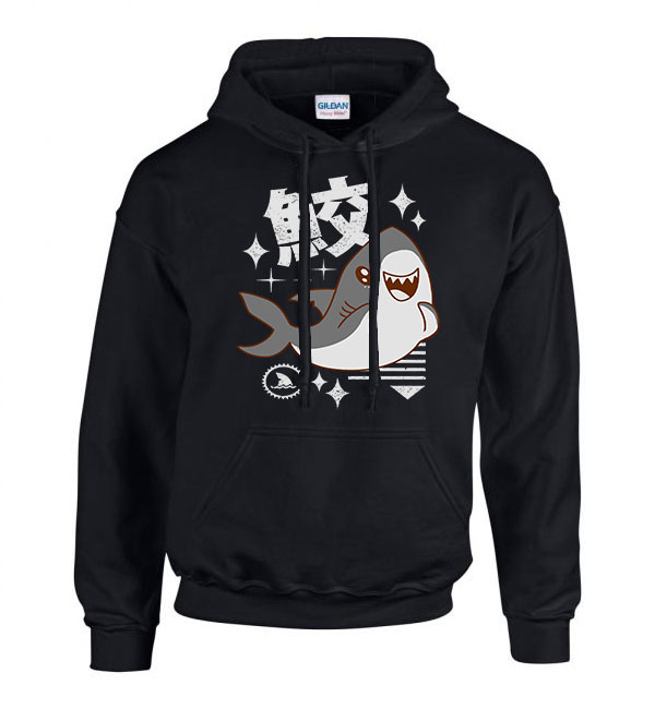 kawaii cuki cápa shark Fekete Férfi Kapucnis Pulóver