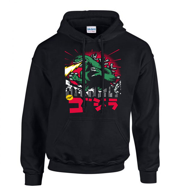 godzilla Fekete Férfi Kapucnis Pulóver