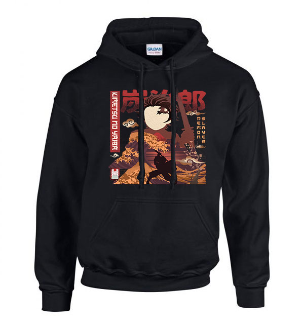 tanjiro demon slayer Fekete Férfi Kapucnis Pulóver