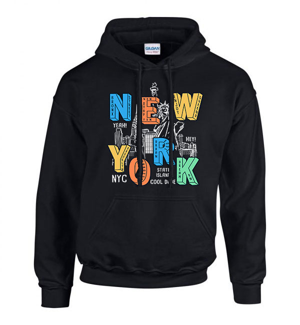 new york usa nyc Fekete Férfi Kapucnis Pulóver