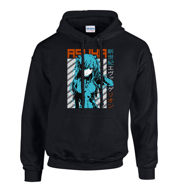 evangelion Fekete Férfi Kapucnis Pulóver
