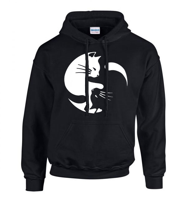 yin yang cicák cicás cica macskás Fekete Férfi Kapucnis Pulóver