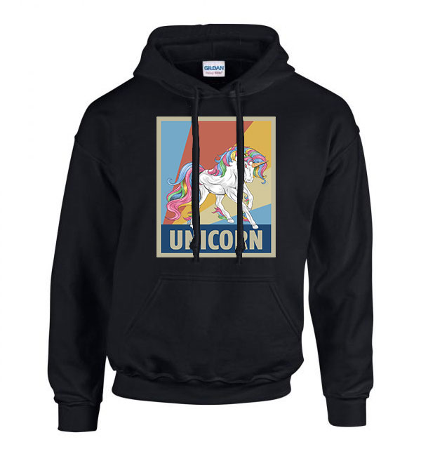 unikornis unicorn Fekete Férfi Kapucnis Pulóver