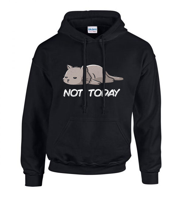 not today alvós cica cicás macska macskás Fekete Férfi Kapucnis Pulóver