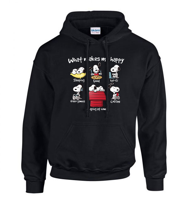snoopy kutya boldogság Fekete Férfi Kapucnis Pulóver