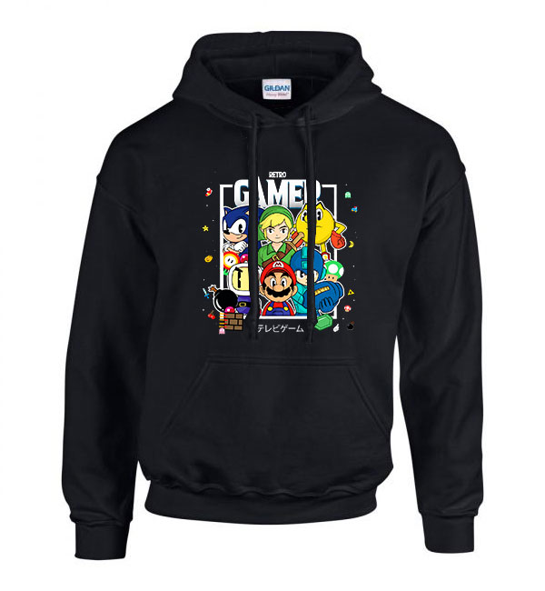 sonic mario zelda pac man megamen bomberman Fekete Férfi Kapucnis Pulóver