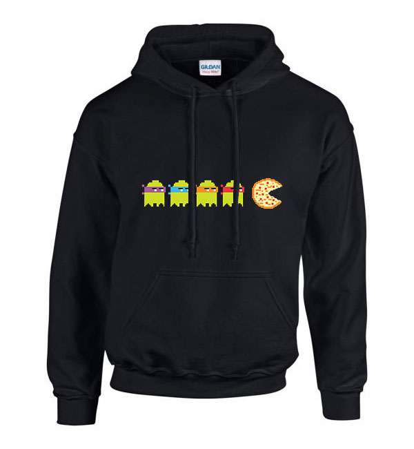 tini ninja teknőcök pac man Fekete Férfi Kapucnis Pulóver