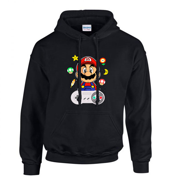 super mario Fekete Férfi Kapucnis Pulóver