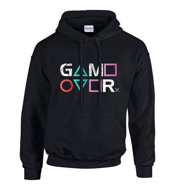 playstation ps4 ps5 gamer game over Fekete Férfi Kapucnis Pulóver